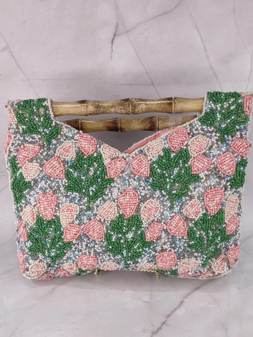 Beaded Floral Top Handle Bag